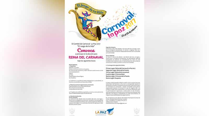 Invitan a participar en la convocatoria Reina del Carnaval La Paz 2017 Invitan a participar en la convocatoria Reina del Carnaval La Paz 2017
