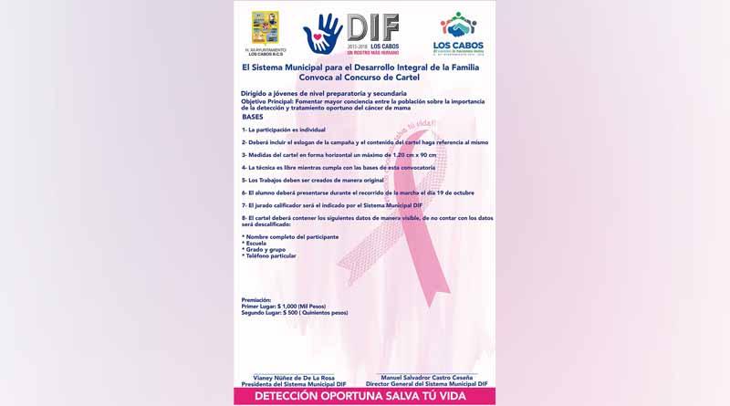 Invita DIF Los Cabos a concurso de cartel alusivo al Cáncer de Mama Invita DIF Los Cabos a concurso de cartel alusivo al Cáncer de Mama