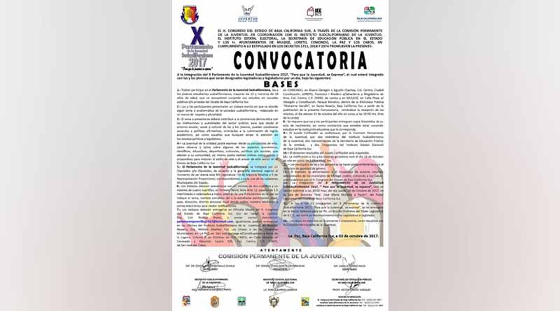 Expiden la convocatoria para el Décimo Parlamento de la Juventud Sudcaliforniana Expiden la convocatoria para el Décimo Parlamento de la Juventud Sudcaliforniana