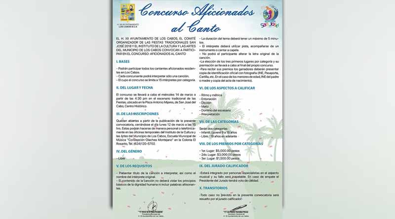 Gobierno de Los Cabos invita a participar en el concurso “Aficionados al Canto 2018” Gobierno de Los Cabos invita a participar en el concurso “Aficionados al Canto 2018”