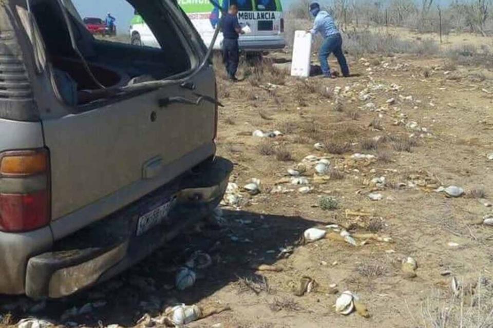 camionetavolcada Vuelca camioneta que transportaba almeja generosa en Cd. Constitución