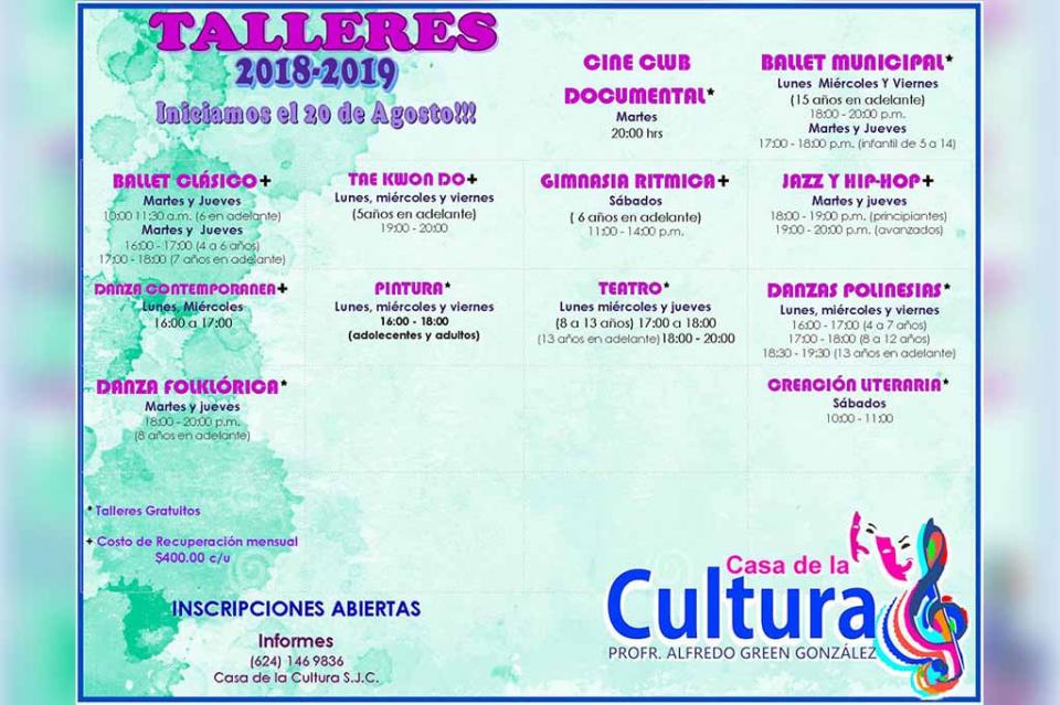 Se imparten 11 Talleres en la Casa de la Cultura Profr. Alfredo Green González Se imparten 11 Talleres en la Casa de la Cultura Profr. Alfredo Green González