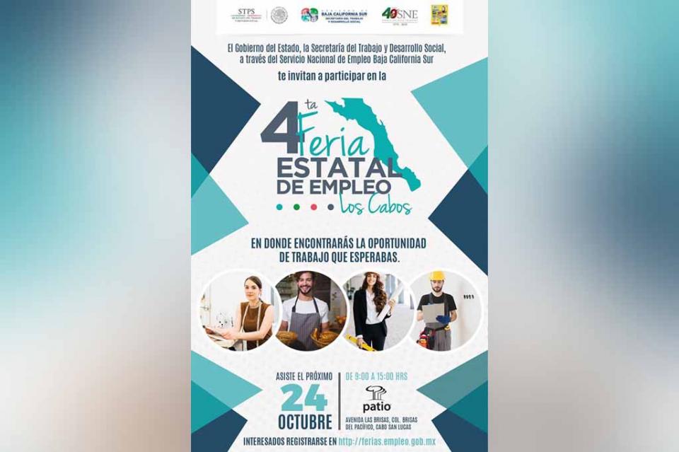 Iniciará este miércoles la 4ta Feria Estatal de empleo Los Cabos Iniciará este miércoles la 4ta Feria Estatal de empleo Los Cabos