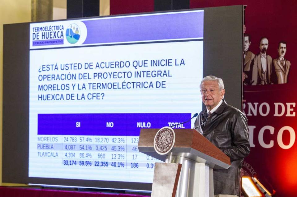 Gana apoyo a la termoeléctrica de Huexca con 59.5 por ciento, anuncia López Obrador Gana apoyo a la termoeléctrica de Huexca con 59.5 por ciento, anuncia López Obrador
