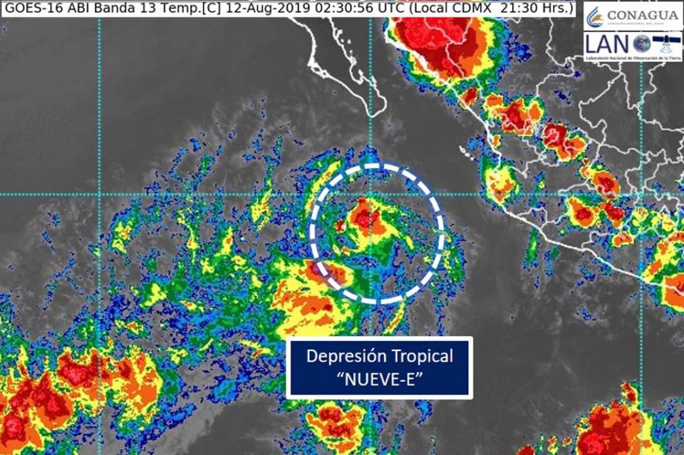 678056780578078 Se forma la Depresión Tropical Nueve-E a, 445 km al Sur de Cabo San Lucas