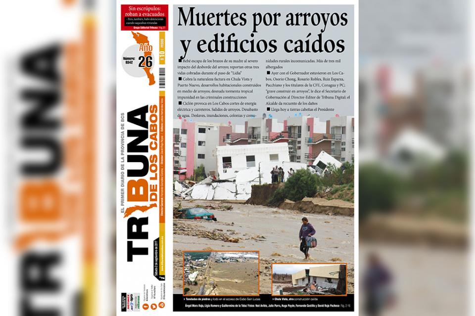 portada tribuna 2 septiembre Edificios colapsados, viviendas y carros enterrados deja “Lidia” a su paso por Los Cabos