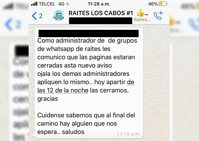 Suspenden en BCS “raites” por emergencia sanitaria Suspenden en BCS “raites” por emergencia sanitaria